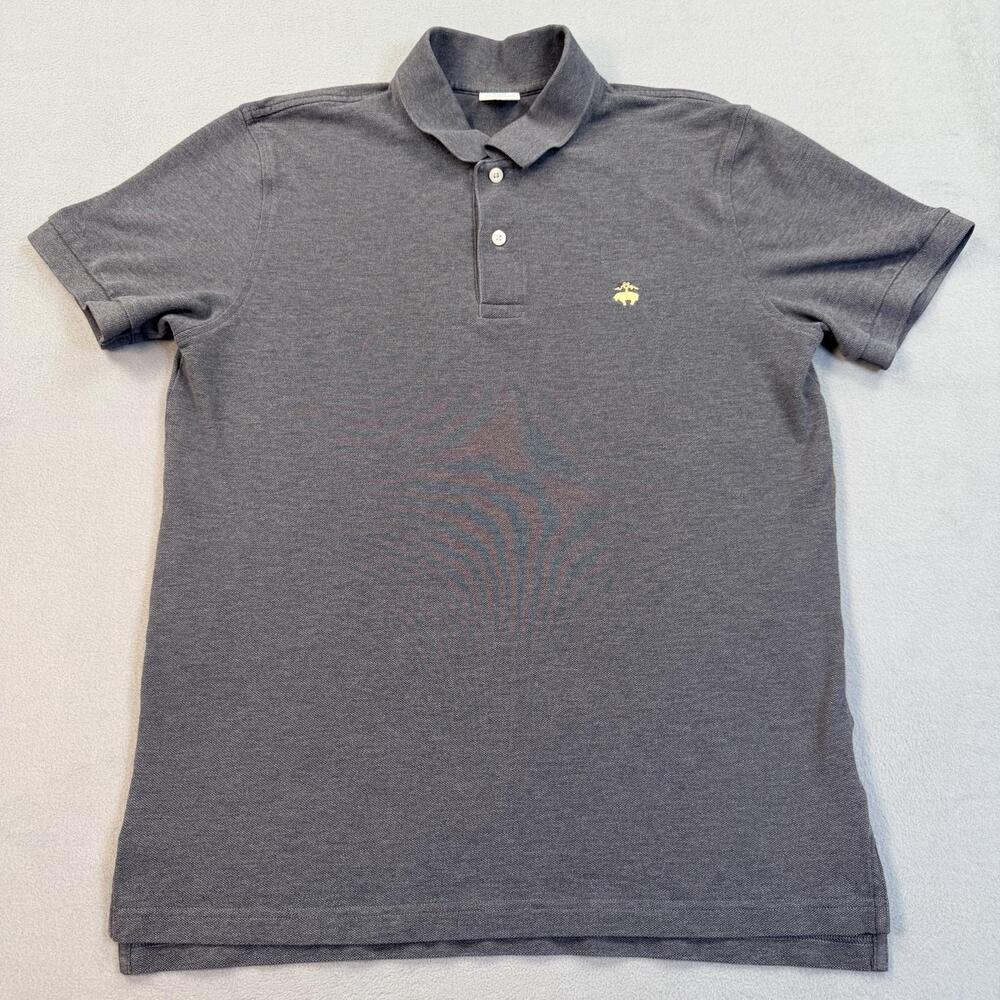 Brooks Brothers Performance Polo Shirt Mens Large Gray Solid Supima Cotton Knit